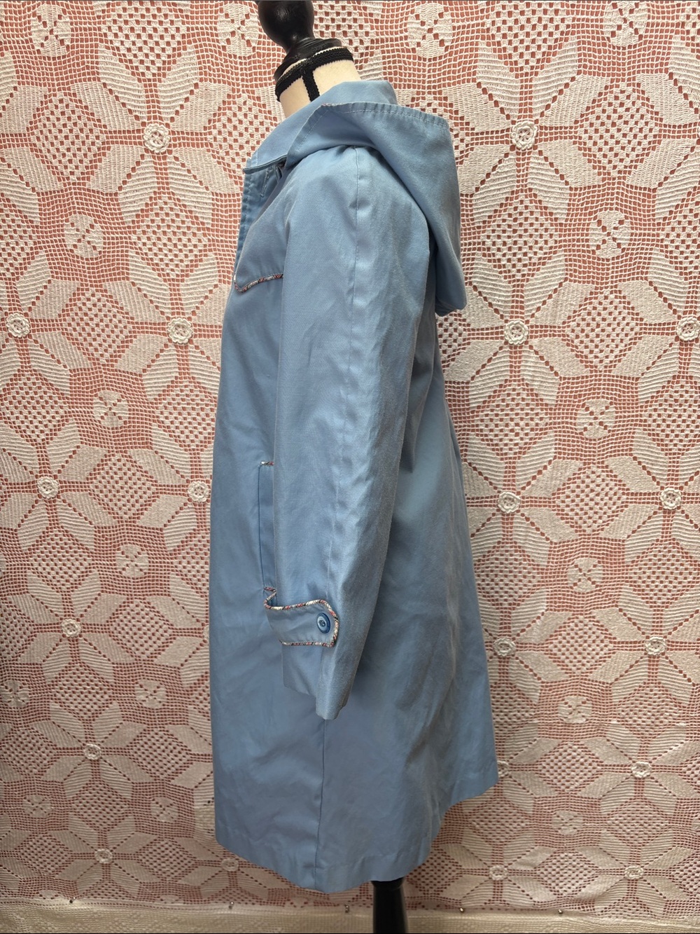 1970’s Vintage Sears 7/16 Boutique Blue Hooded Coat Sz Sm - Picture 8 of 14